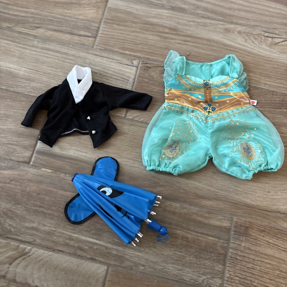 Build A Bear Disney Princess Jasmine Costume Umbrella Black Tuxedo Shirt Lot